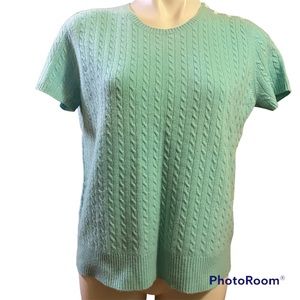 Geneva 100% cashmere  blue cableknit sweater button shoulder